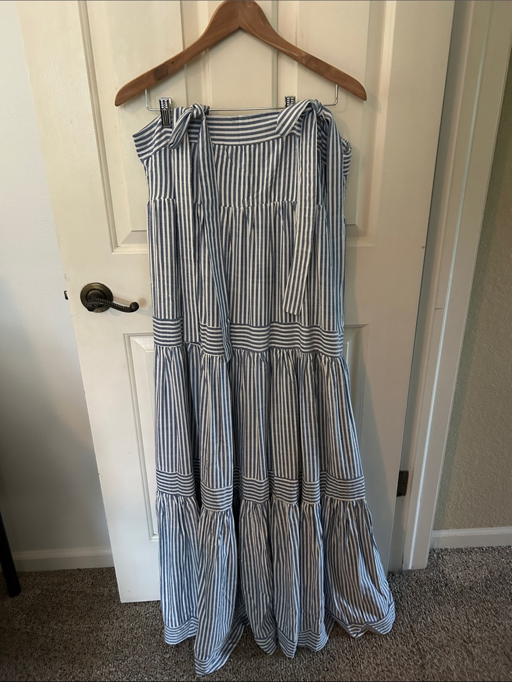 Together Blue and White Striped Tie-Shoulder Maxi Dress